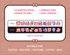 Pink Bear Twitch emote pack preview displaying all 10 emotes with format and size information.