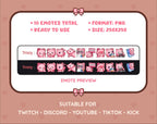 Pink Bear Twitch emote pack preview displaying all 10 emotes with format and size information.