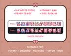 Pink Bear Twitch emote pack preview displaying all 10 emotes with format and size information.