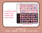 Pink Bear Twitch emote mega pack preview displaying all 50 emotes with format and size information.