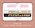 Yellow Bear Twitch emote pack preview displaying all 10 emotes with format and size information.