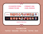 Red Fox Twitch emote pack preview displaying all 10 emotes with format and size information.