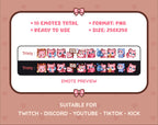 Pink Fox Twitch emote pack preview displaying all 10 emotes with format and size information.