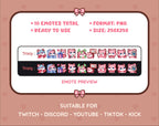 Pink Fox Twitch emote pack preview displaying all 10 emotes with format and size information.