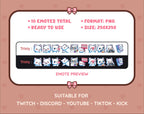 White Fox Twitch emote pack preview displaying all 10 emotes with format and size information.