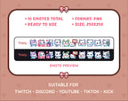 White Fox Twitch emote pack preview displaying all 10 emotes with format and size information.