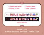 Pink Bear Twitch emote pack preview displaying all 10 emotes with format and size information.