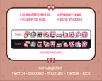 Pink Bear Twitch emote pack preview displaying all 10 emotes with format and size information.