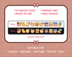 Yellow Bear Twitch emote pack preview displaying all 10 emotes with format and size information.