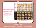 Yellow Bear Twitch emote mega pack preview displaying all 50 emotes with format and size information.