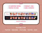 Red Fox Twitch emote pack preview displaying all 10 emotes with format and size information.