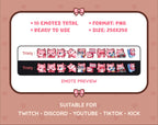 Pink Fox Twitch emote pack preview displaying all 10 emotes with format and size information.