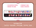 Pink Fox Twitch emote pack preview displaying all 10 emotes with format and size information.