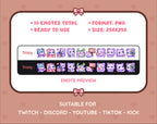 Purple Bear Twitch emote pack preview displaying all 10 emotes with format and size information.