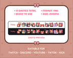 Red Panda Twitch emote pack preview displaying all 10 emotes with format and size information.