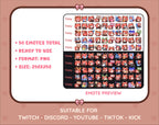 Red Panda Twitch emote mega pack preview displaying all 50 emotes with format and size information.