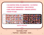 Red Panda animated Twitch emote mega pack preview displaying all 50 emotes with format and size information.