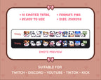 Panda Bear Twitch emote pack preview displaying all 10 emotes with format and size information.