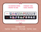 Panda Bear Twitch emote pack preview displaying all 10 emotes with format and size information.