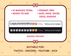 Panda Bear Twitch sub badge pack preview displaying all 10 subscriber badges with format and size information.
