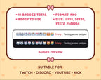 White Fox Twitch sub badge pack preview displaying all 10 subscriber badges with format and size information.