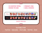 Red Panda Twitch emote pack preview displaying all 10 emotes with format and size information.