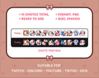 Black Cow Twitch emote pack preview displaying all 10 emotes with format and size information.