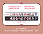 Black Cow Twitch emote pack preview displaying all 10 emotes with format and size information.