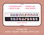 Black Cow Twitch emote pack preview displaying all 10 emotes with format and size information.