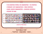 Black Cow animated Twitch emote mega pack preview displaying all 50 emotes with format and size information.