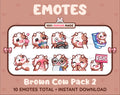 Brown Cow Twitch emote pack featuring 10 emotes including kiss, facepalm, shy, and raid.