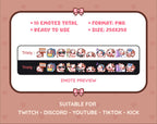 Brown Cow Twitch emote pack preview displaying all 10 emotes with format and size information.