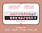 Pink Cow Twitch emote pack preview displaying all 10 emotes with format and size information.