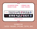 Panda Bear Twitch emote pack preview displaying all 10 emotes with format and size information.