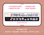 Panda Bear Twitch emote pack preview displaying all 10 emotes with format and size information.