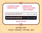 Black Cow Twitch sub badge pack preview displaying all 10 subscriber badges with format and size information.
