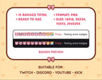Pink Bear Twitch sub badge pack preview displaying all 10 subscriber badges with format and size information.