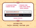 Red Fox Twitch sub badge pack preview displaying all 10 subscriber badges with format and size information.