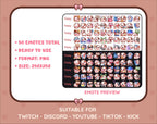 Brown Cow Twitch emote mega pack preview displaying all 50 emotes with format and size information.