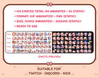 Brown Cow animated Twitch emote mega pack preview displaying all 50 emotes with format and size information.