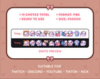 Purple Cow Twitch emote pack preview displaying all 10 emotes with format and size information.
