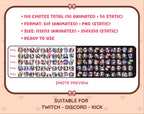 Black Goat animated Twitch emote mega pack preview displaying all 50 emotes with format and size information.