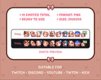 Brown Goat Twitch emote pack preview displaying all 10 emotes with format and size information.