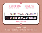 White Goat Twitch emote pack preview displaying all 10 emotes with format and size information.