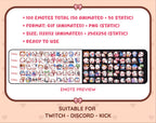 White Goat animated Twitch emote mega pack preview displaying all 50 emotes with format and size information.