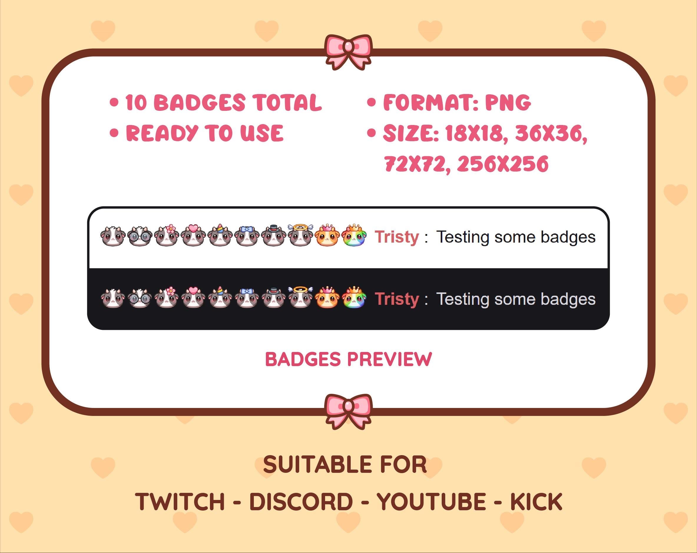 Black Goat Twitch sub badge pack preview displaying all 10 subscriber badges with format and size information.