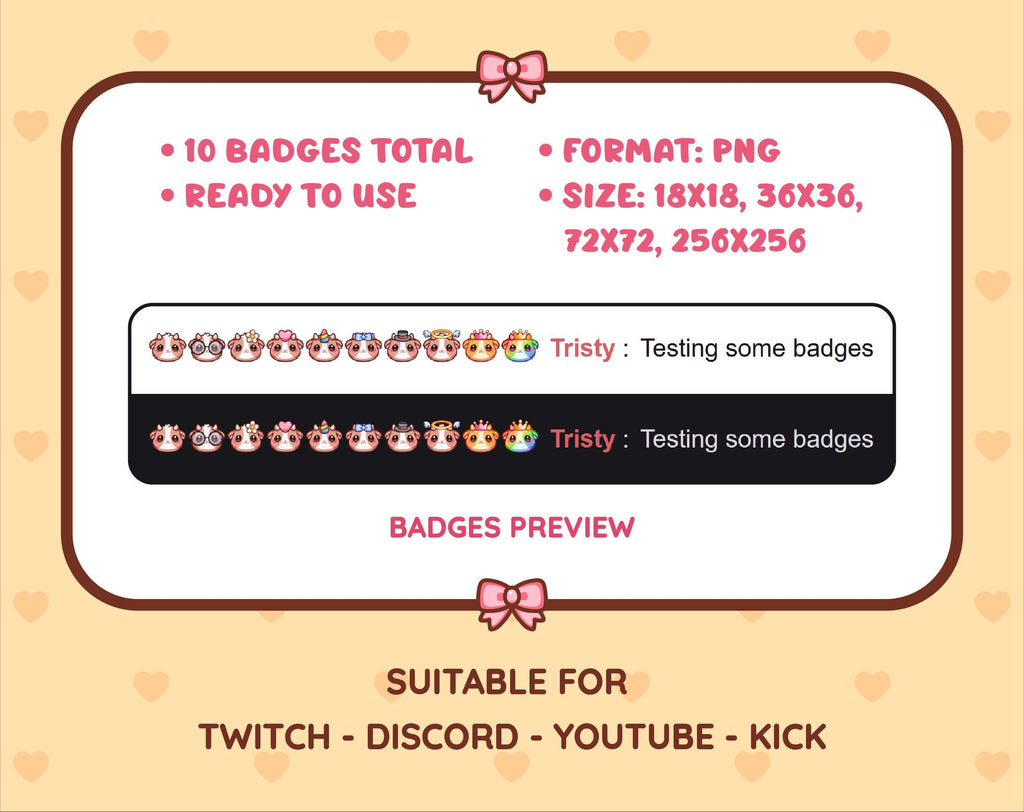 Brown Goat Twitch sub badge pack preview displaying all 10 subscriber badges with format and size information.