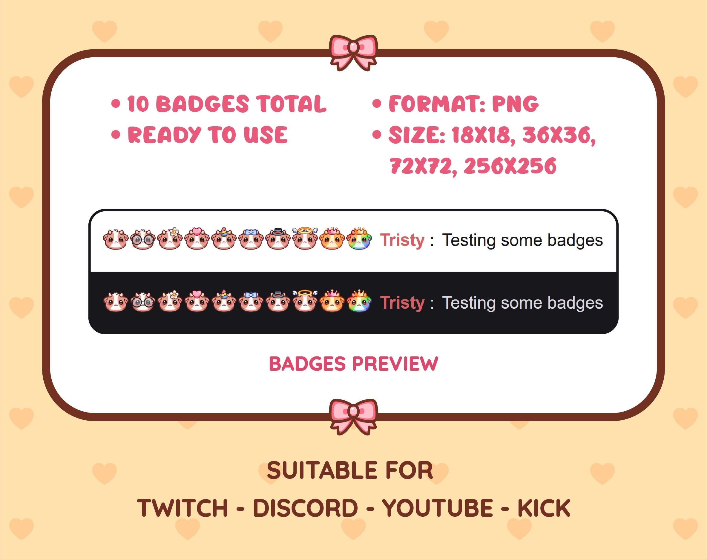 Brown Goat Twitch sub badge pack preview displaying all 10 subscriber badges with format and size information.