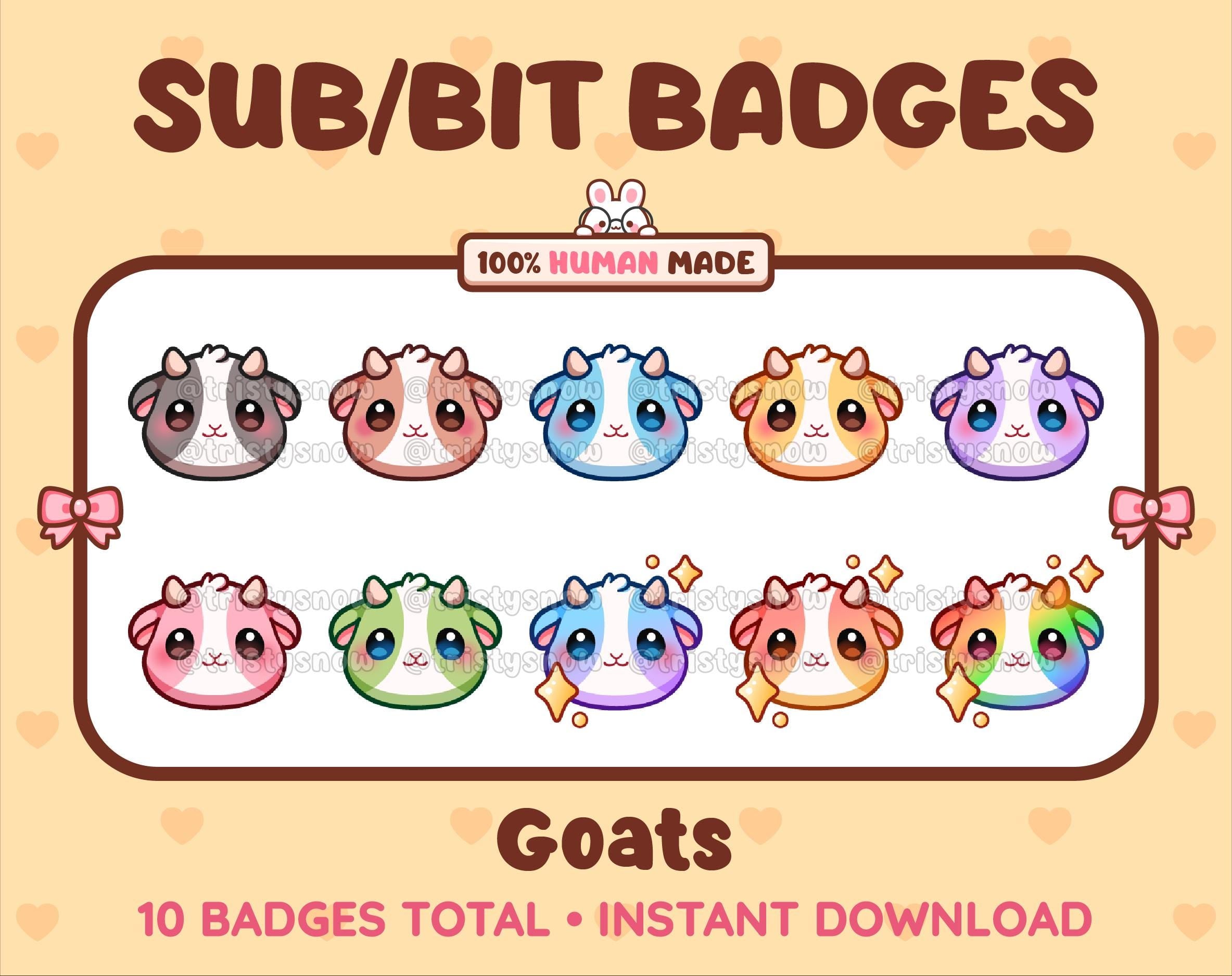 Goat Twitch sub badge pack featuring 10 subscriber badges in multiple color variations.