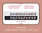 Black Goat Twitch emote pack preview displaying all 10 emotes with format and size information.
